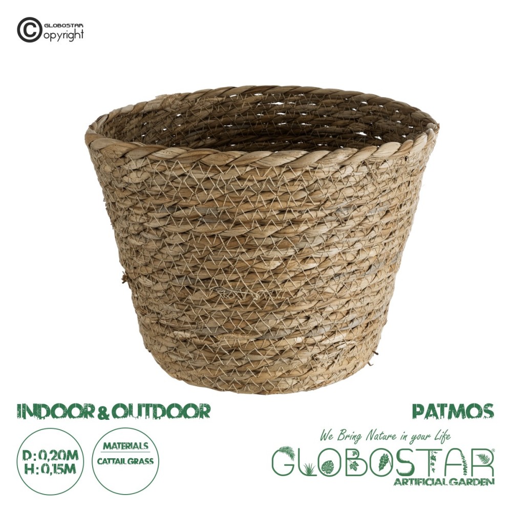 GloboStar® Artificial Garden PATMOS 20269 Διακοσμητικό Πλεκτό Καλάθι - Κασπώ Γλάστρα - Flower Pot Καφέ Φ20 x Υ15cm